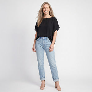 Blouse Cleo Boat Neck Cape Sleeve Hi-Low Hem Top