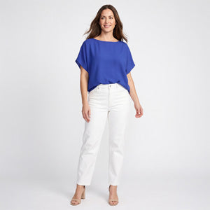 Blouse Cleo Boat Neck Cape Sleeve Hi-Low Hem Top