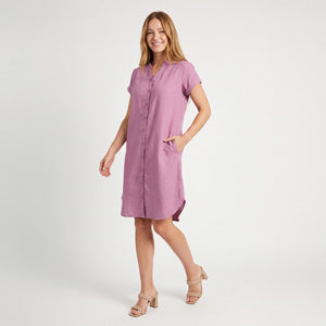 Shirt Dress Tatum Linen Blend Button Up Knee Length