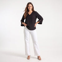 Blouse Delia Dot Print V-Neck Bell Sleeve Button Cuff