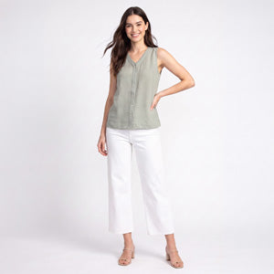 Linen Tank Eira Button Up V-Neck Sleeveless Top