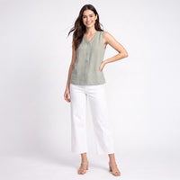 Linen Tank Eira Button Up V-Neck Sleeveless Top