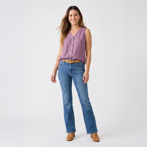 Linen Tank Eira Button Up V-Neck Sleeveless Top