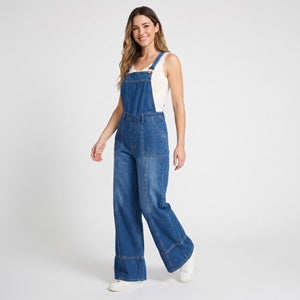 Denim Overalls Calli Wide Leg Adjustable Strap Full Length
