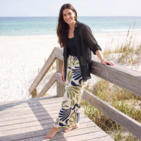 Wide Leg Pants Tora Printed Elastic Waist Drawstring