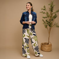 Wide Leg Pants Tora Printed Elastic Waist Drawstring