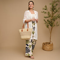Wide Leg Pants Tora Printed Elastic Waist Drawstring