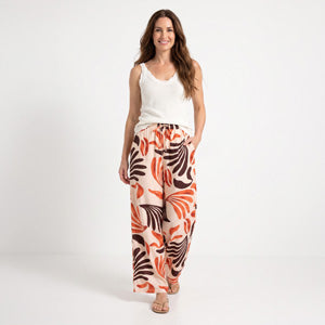Wide Leg Pants Tora Printed Elastic Waist Drawstring