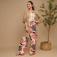 Wide Leg Pants Tora Printed Elastic Waist Drawstring
