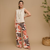 Wide Leg Pants Tora Printed Elastic Waist Drawstring