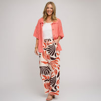 Wide Leg Pants Tora Printed Elastic Waist Drawstring