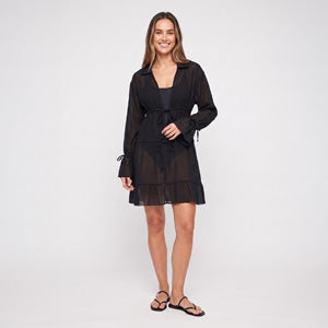 Cover Up Dress Kaya Sheer Tie Front Long Sleeve Resort