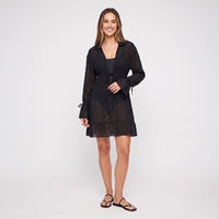 Cover Up Dress Kaya Sheer Tie Front Long Sleeve Resort