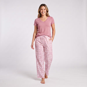 Pajama Pants Gingham Rose Stretch Drawstring