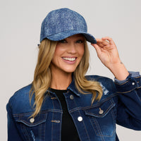 Baseball Cap Cora Printed Denim Rhinestone Adjustable