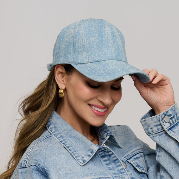 Baseball Cap Cora Printed Denim Rhinestone Adjustable