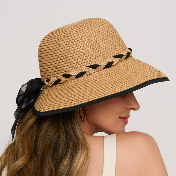Sunhat Wide Brim Bree Braided Bow Ponytail Cutout