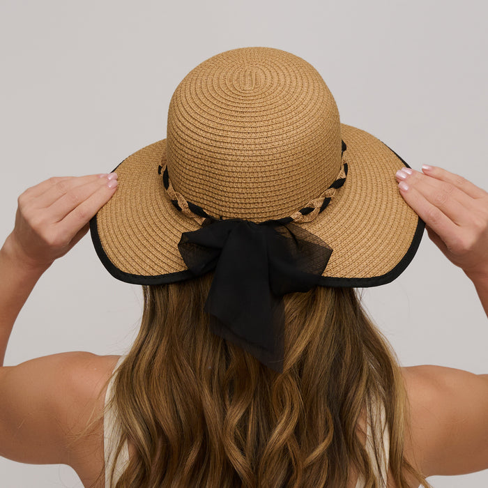 Sunhat Wide Brim Bree Braided Bow Ponytail Cutout