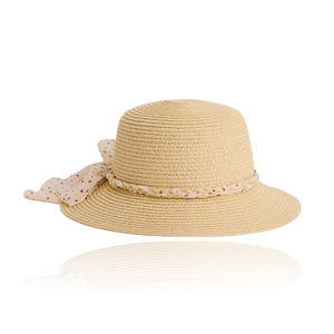 Sunhat Wide Brim Caprice Woven Braided Bow Polka Dot