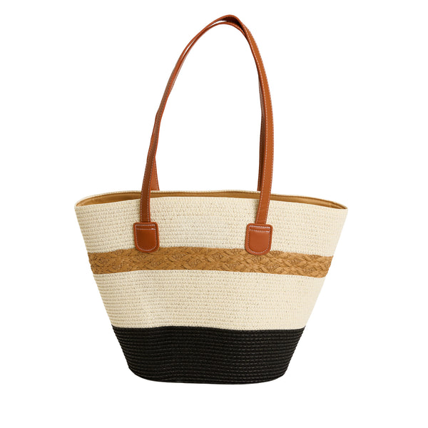 Beach Tote Laguna Color Block Raffia Weave