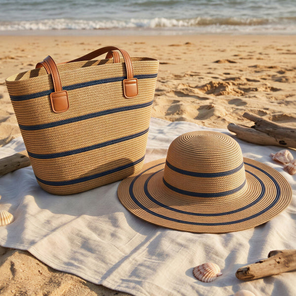 Sunhat Wide Brim Venice Woven Striped Beach Hat