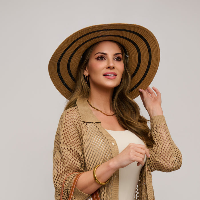 Sunhat Wide Brim Venice Woven Striped Beach Hat