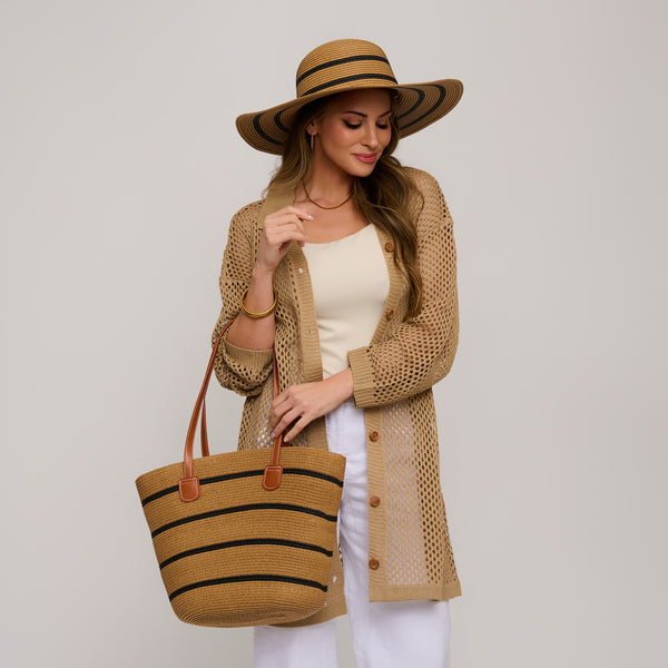 Beach Tote Venice Woven Striped Paper Summer Bag