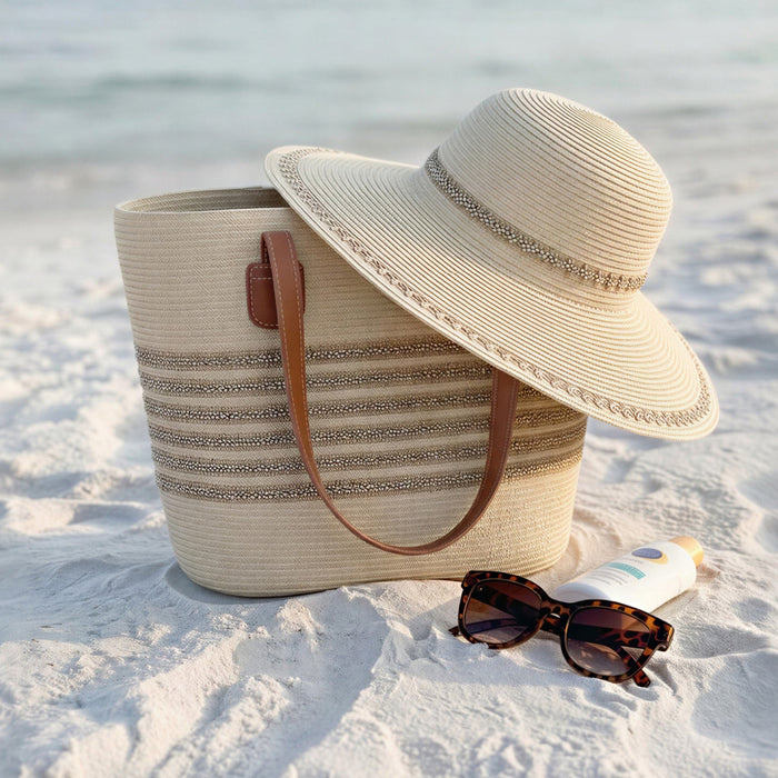 Sunhat Wide Brim Tahiti Woven Textured Stripe Beach