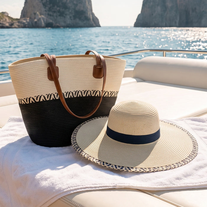 Sunhat Wide Brim Malibu Textured Stripe Contrast