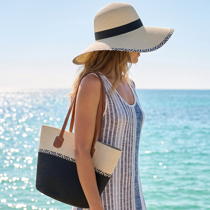 Beach Tote Malibu Woven Textured Stripe Paper Bag