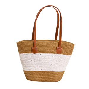Beach Tote Rio Woven Sequin Color Block Paper Bag