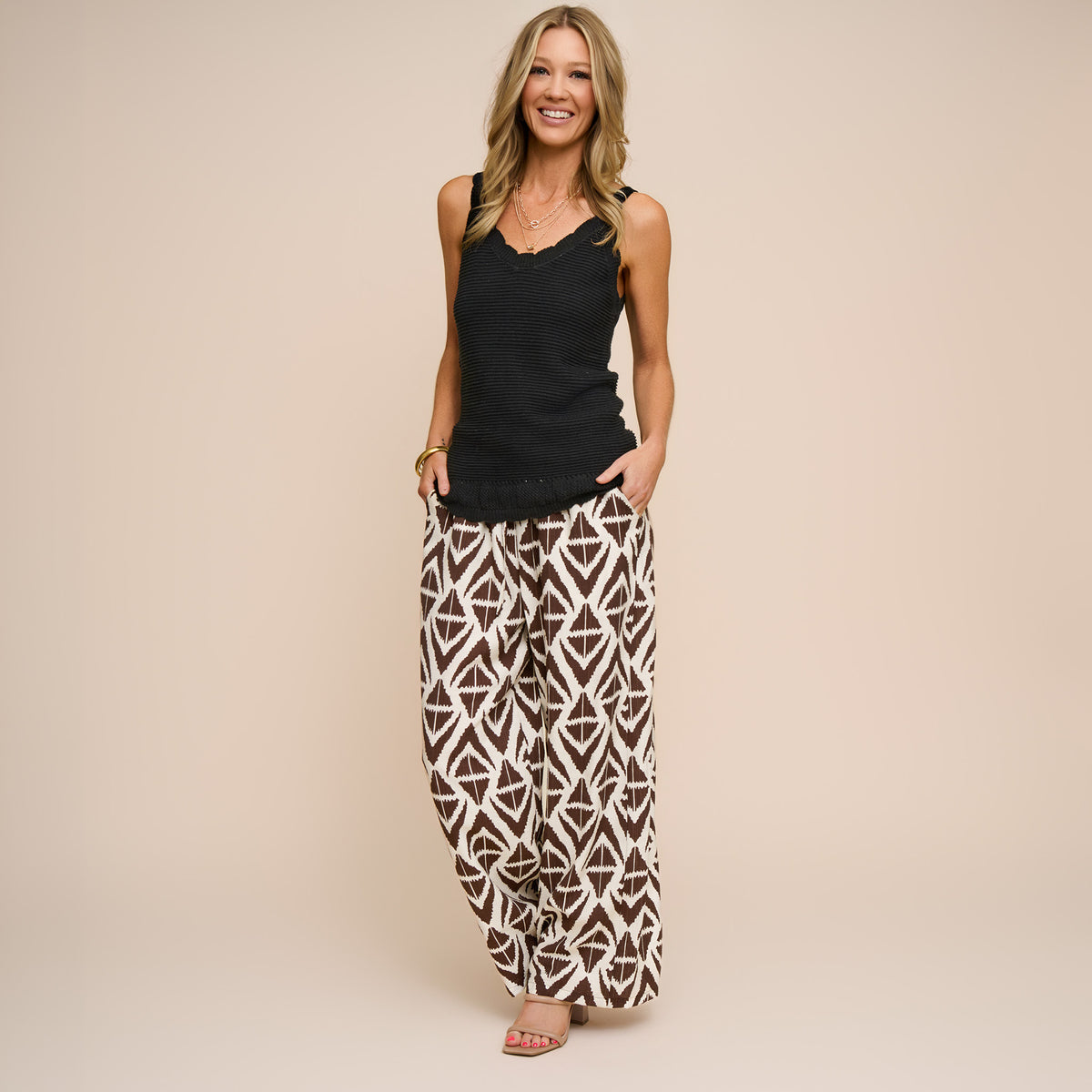 Wide Leg Pants Khloe Printed Elastic Waist Drawstring