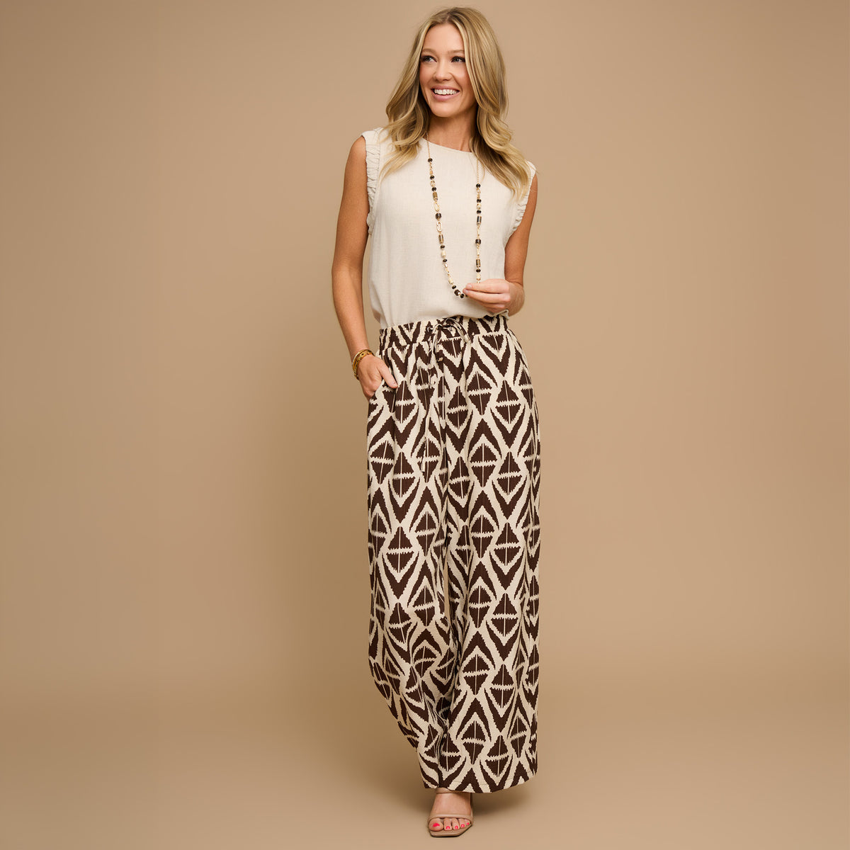 Wide Leg Pants Khloe Printed Elastic Waist Drawstring
