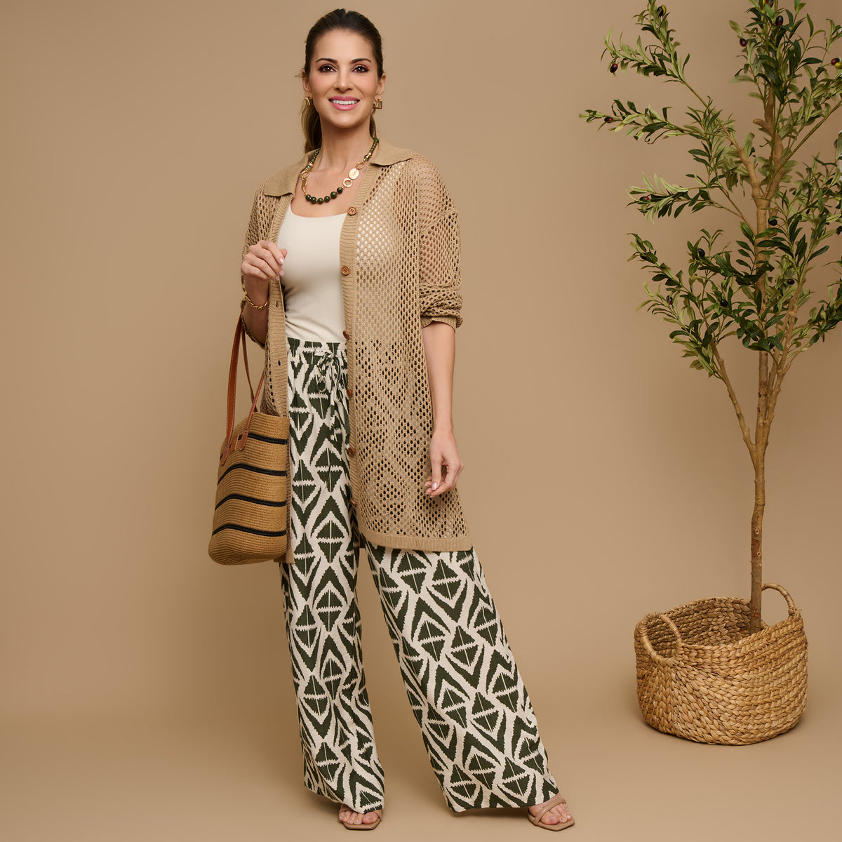 Wide Leg Pants Khloe Printed Elastic Waist Drawstring