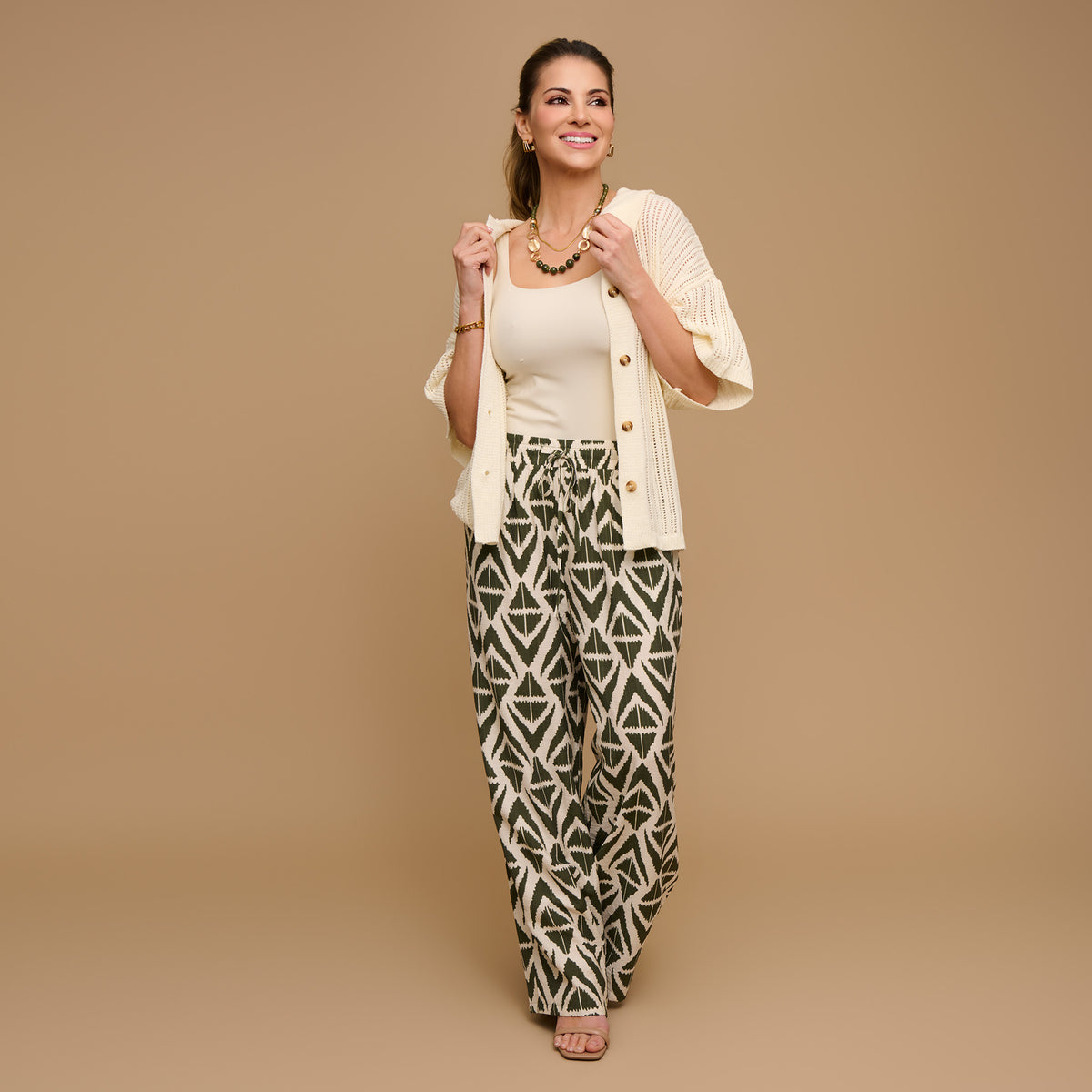 Wide Leg Pants Khloe Printed Elastic Waist Drawstring