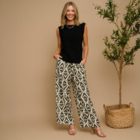 Wide Leg Pants Khloe Printed Elastic Waist Drawstring