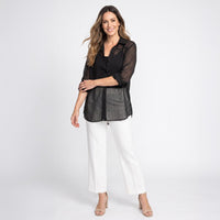 Sheer Blouse Mila Button Up Roll Tab Long Sleeve Top