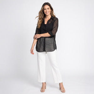 Sheer Blouse Mila Button Up Roll Tab Long Sleeve Top