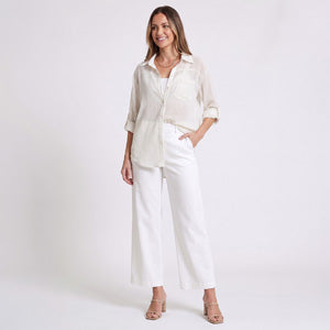 Sheer Blouse Mila Button Up Roll Tab Long Sleeve Top