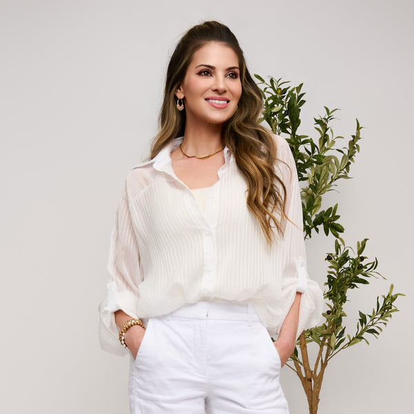 Sheer Blouse Mila Button Up Roll Tab Long Sleeve Top