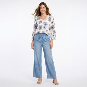 Crochet Sweater Abi Printed Open Knit Boat Neck