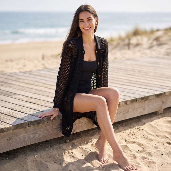 Swim Cover Up Zara Open Knit Button Up Long Sleeve