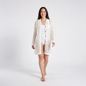 Swim Cover Up Zara Open Knit Button Up Long Sleeve