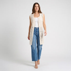 Cardigan Jade Open Knit Longline Sleeveless