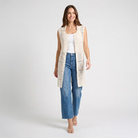 Cardigan Jade Open Knit Longline Sleeveless