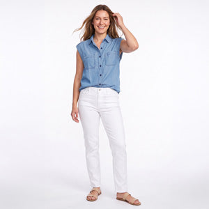 Denim Top Sawyer Cap Sleeve Button Up Lyocell