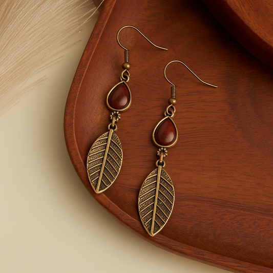 Wild Spirit Rainbow Jasper Gold Leaf Drop Earrings