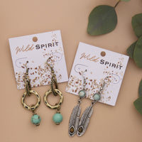 Wild Spirit Genuine Stone Silver Feather Pendant Earrings