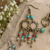 Wild Spirit Hammered Genuine Stone Gold Chandelier Earrings