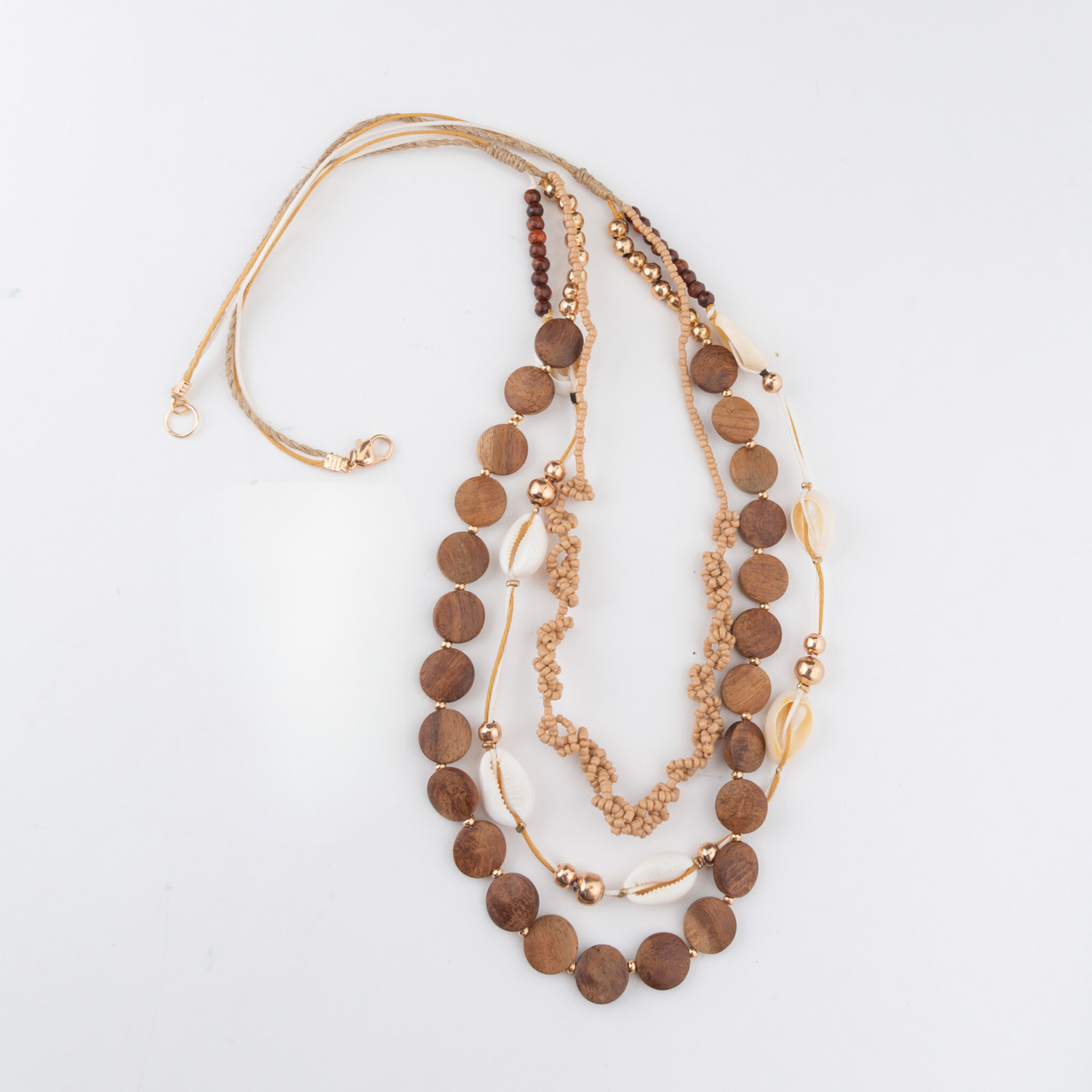 Bexley Multi Row Wood and Shell Necklace